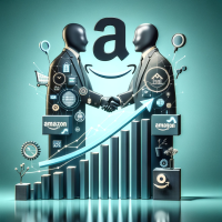 DALL·E 2023-12-14 17.12.16 - A clean and modern image depicting increased sales on Amazon through agency collaboration, with a petrol-colored background. The main focus is a sleek